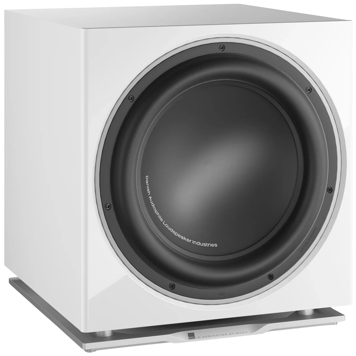 DALI Sub K-14 F subwoofer with sleek black enclosure and 14-inch driver for deep bass sound.