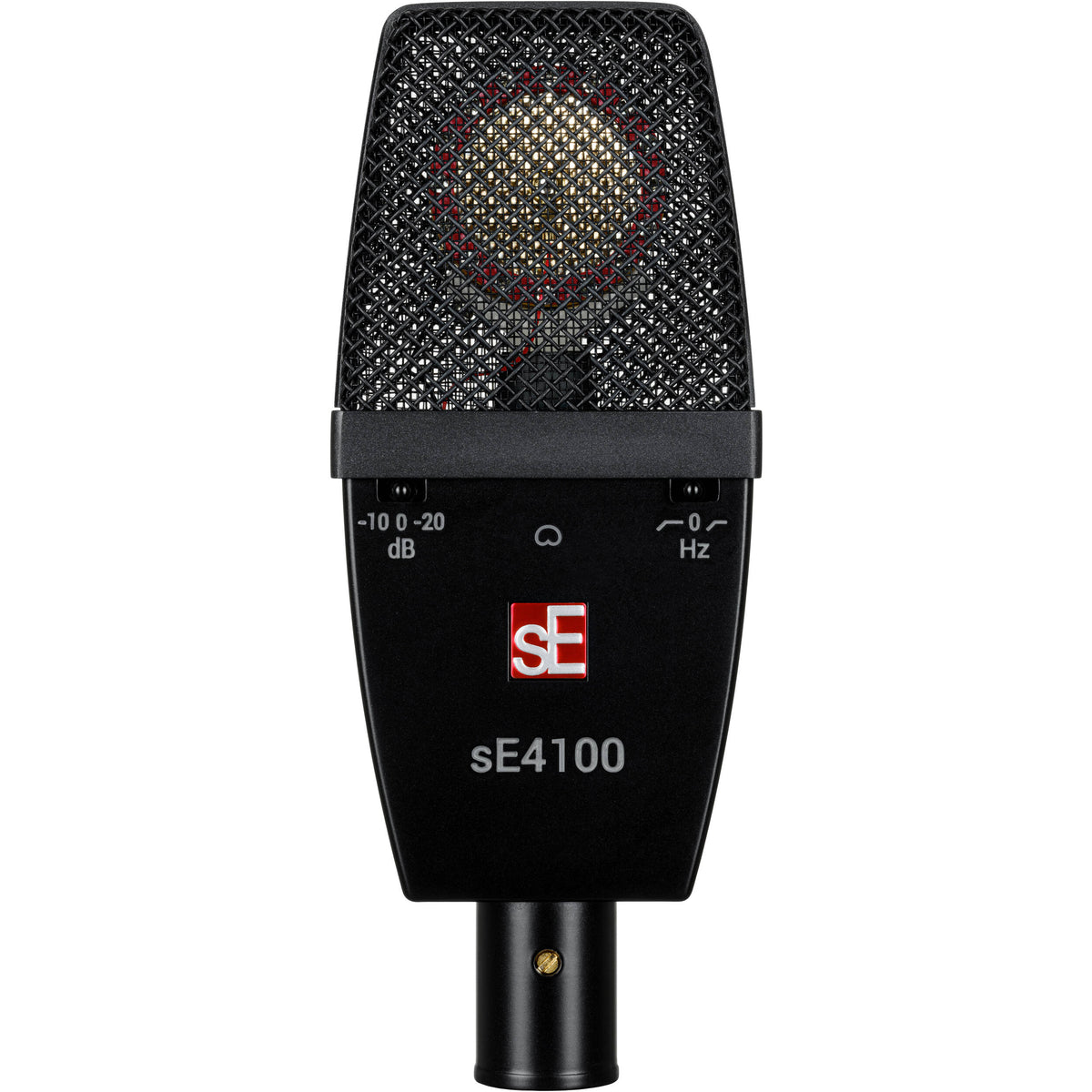 sE Electronics sE4100 condenser microphone with black metal body and shock mount, ideal for studio recording and vocals