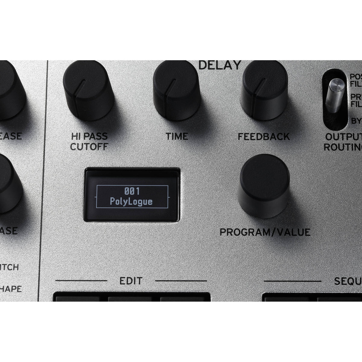 Korg Minilogue synthesizer with knobs and controls, compact digital keyboard for music production and sound creation.