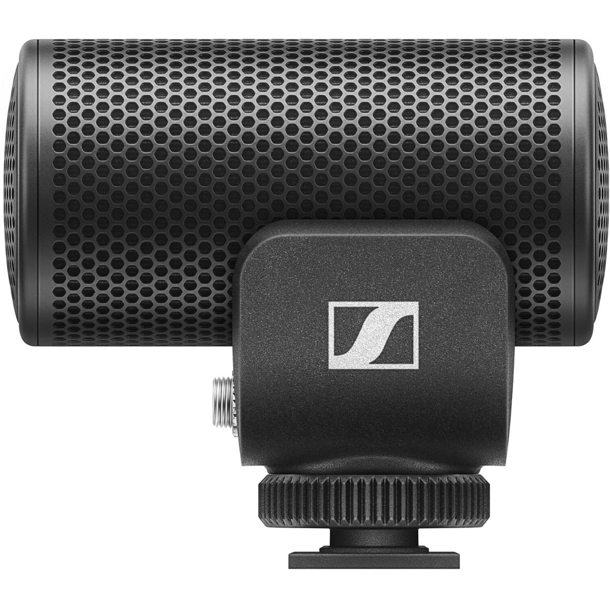 Sennheiser MKE 200 camera microphone mounted on a camera, designed for high-quality audio recording in video production.