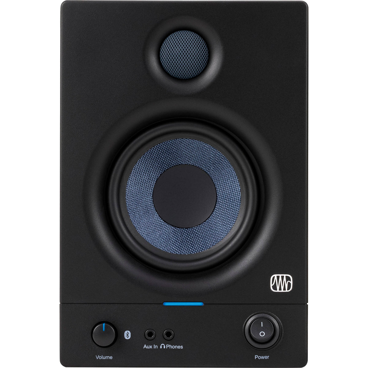 Presonus Eris 4.5 BT second-generation desktop speakers with black finish and control knobs on the front panel.