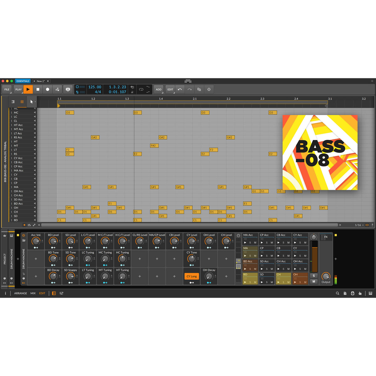 Bitwig Studio Essentials 5 music production software interface with digital audio workspace and editing tools.