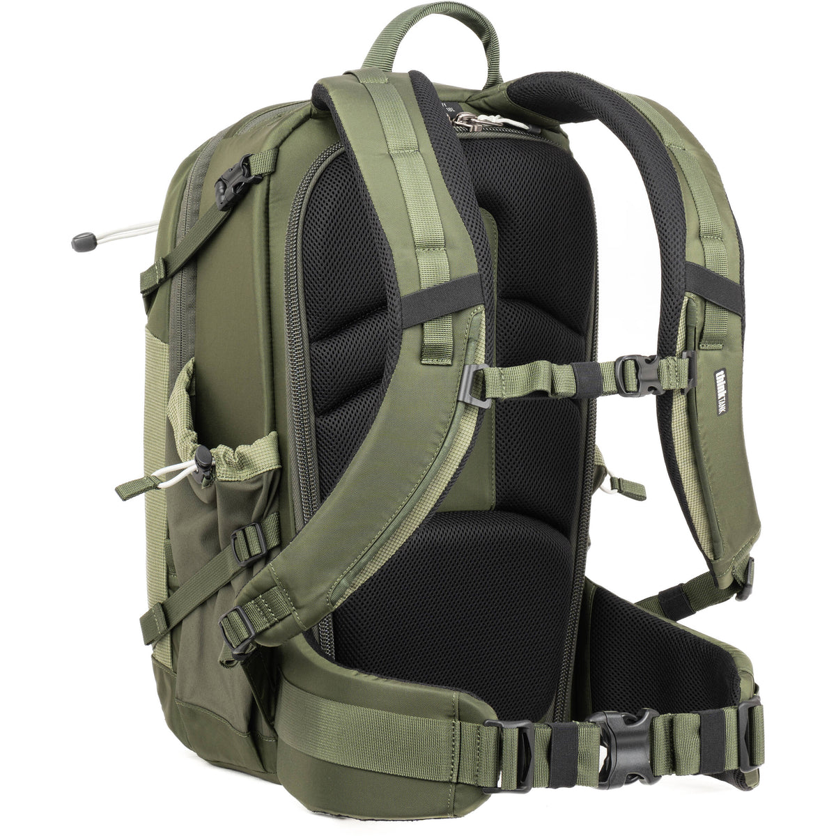 Think Tank Mindshift BackLight video equipment bag with padded compartments and adjustable straps for photographers.