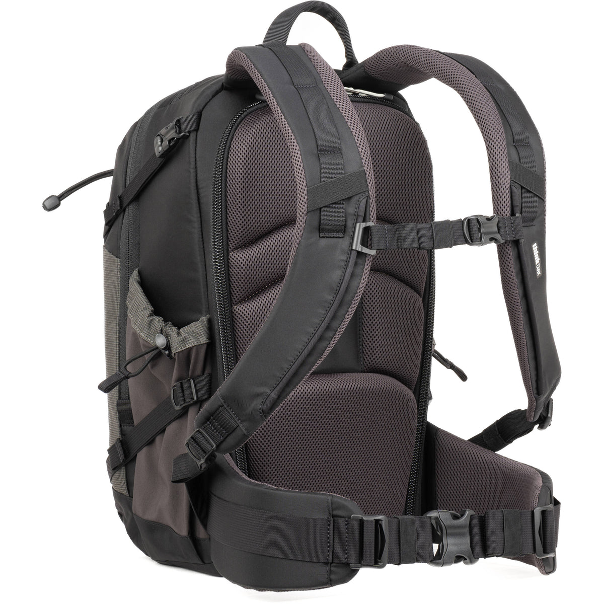 Think Tank Mindshift BackLight video equipment bag with padded compartments and adjustable straps for camera gear storage.