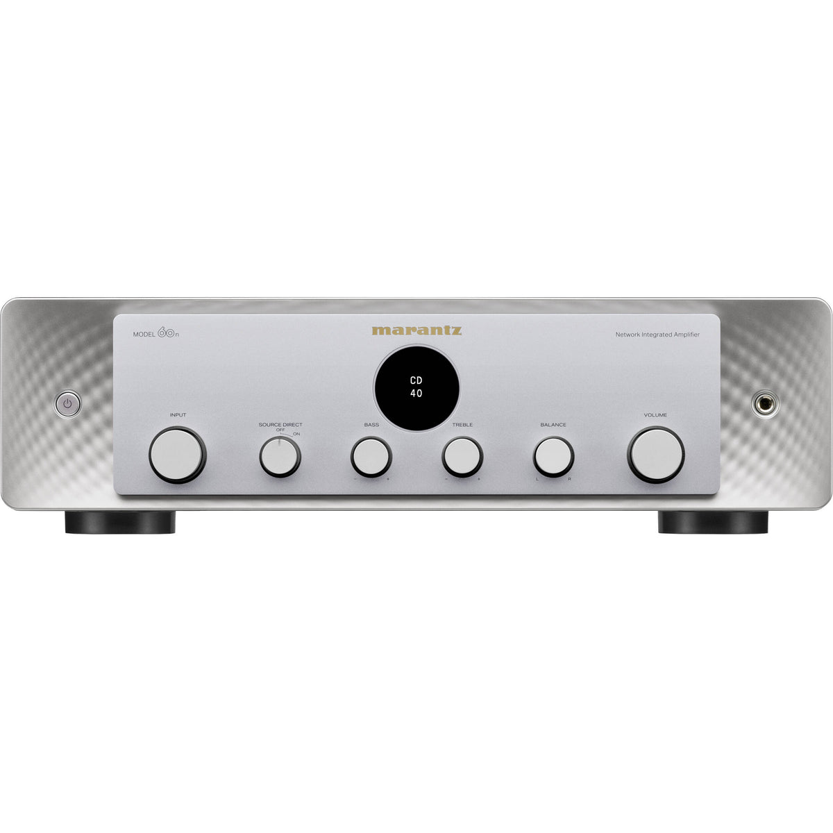 Marantz MODEL 60n stereo amplifier with sleek black design, knobs, and input ports visible on the front panel.