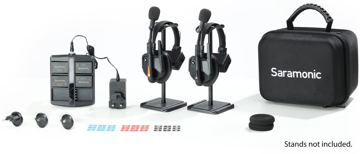 Saramonic WiTalk9 WT2S two-person wireless video microphone system with compact receivers and transmitters for professional audio.