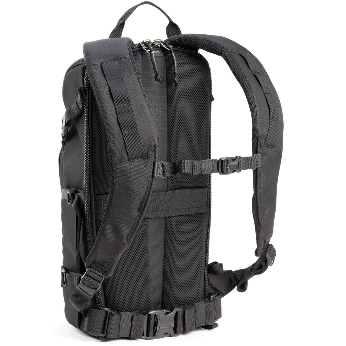 Think Tank DarkLight video equipment bag with padded compartments and adjustable straps for professional camera gear storage.