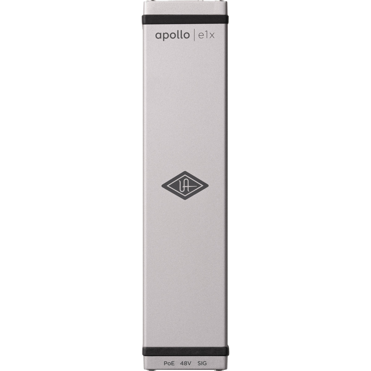 Universal Audio Apollo e1x microphone preamps with sleek design and multiple input options displayed in image.