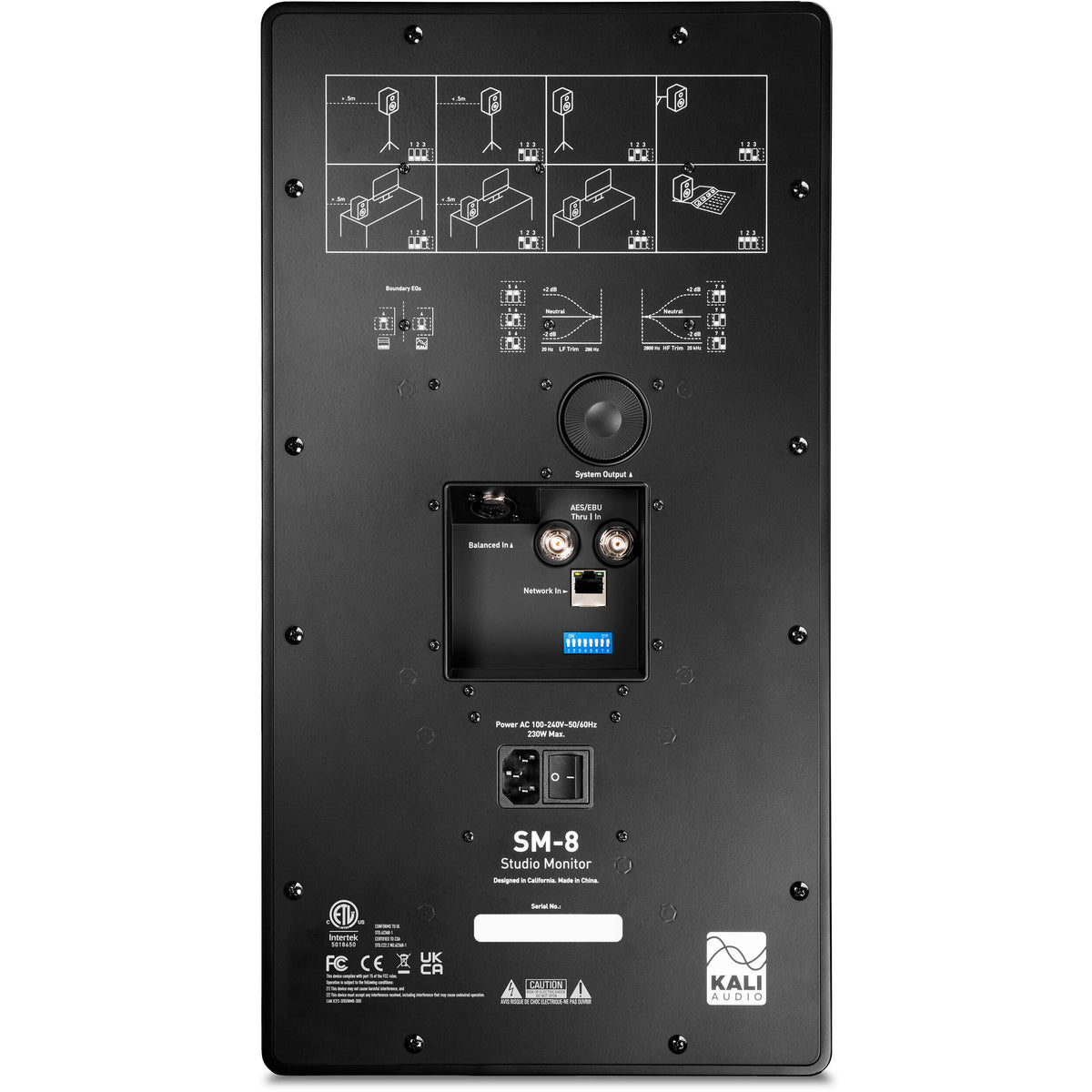 Kali Audio SM-8 active nearfield monitor speaker with black enclosure and front bass port, designed for studio audio monitoring.