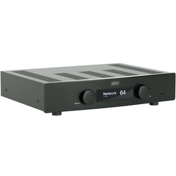 Hegel H95 music streamer with sleek black design, front display, and control buttons, showcasing high-end audio streaming equipment.
