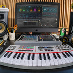 Akai Professional MPK Mini Plus II in a studio setup with an MPC and monitors