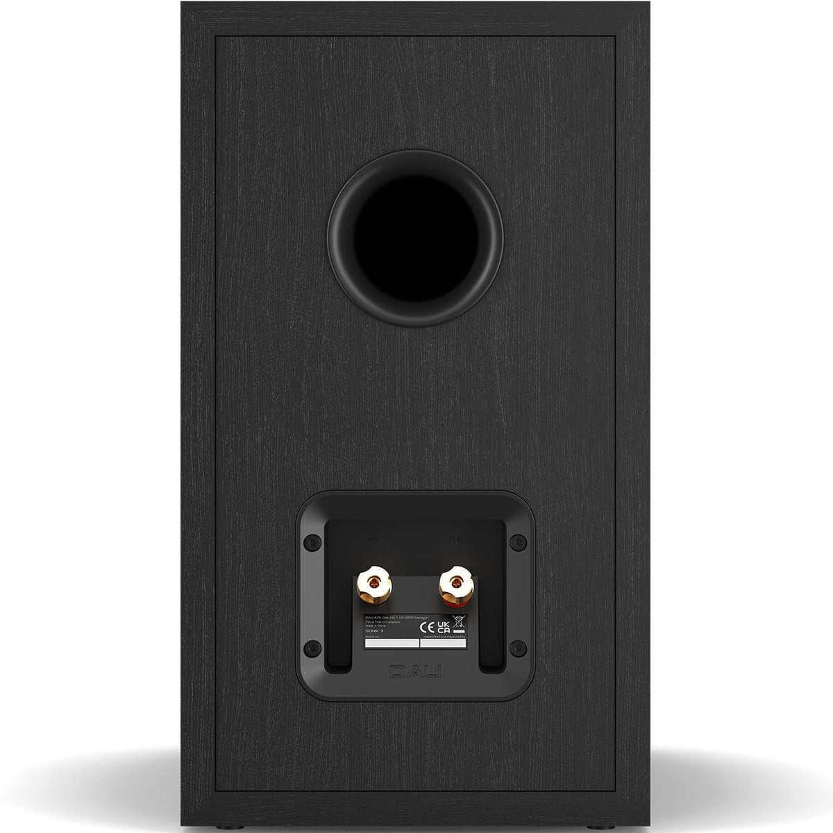 DALI Sonik 3 passive bookshelf speakers with black finish and compact design, featuring dual drivers and sleek front grille.