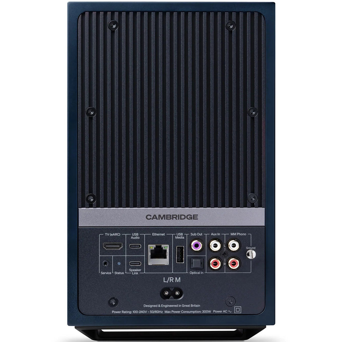 Cambridge Audio L/R M active bookshelf speakers, blue, front view