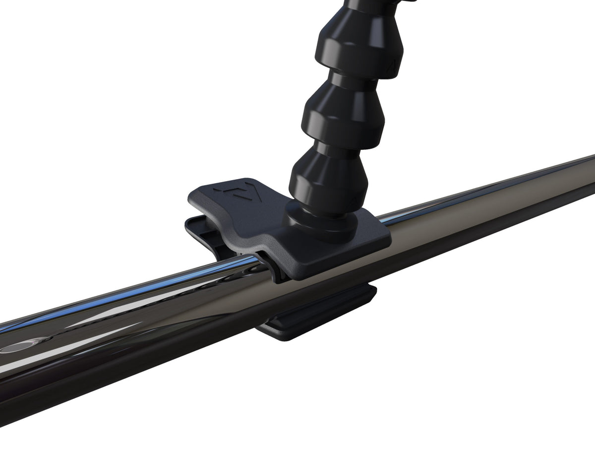 Chrome clip-on microphone pop filter from Pop Audio, designed to reduce plosive sounds during recording.