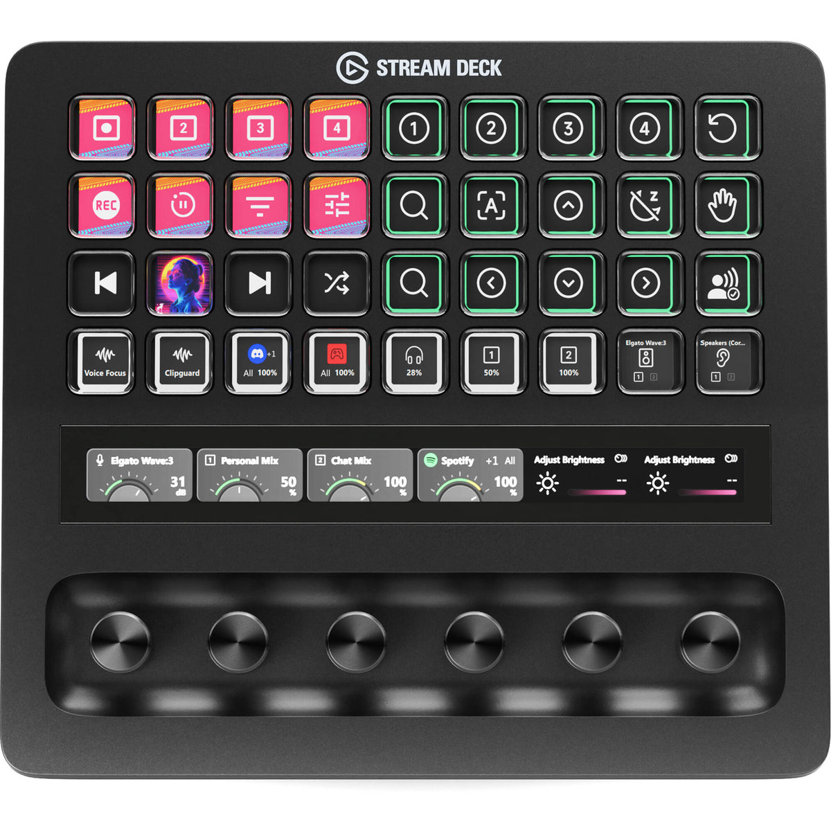 Elgato Stream Deck + XL video edit controllers, close up