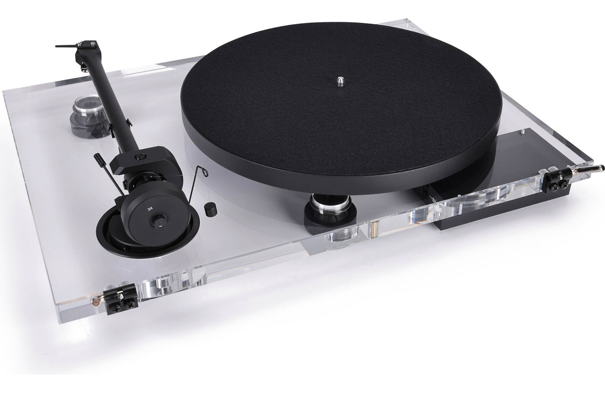 Pro-Ject XA B turntable with sleek design and wooden plinth, featuring a tonearm and platter for high-quality vinyl playback.