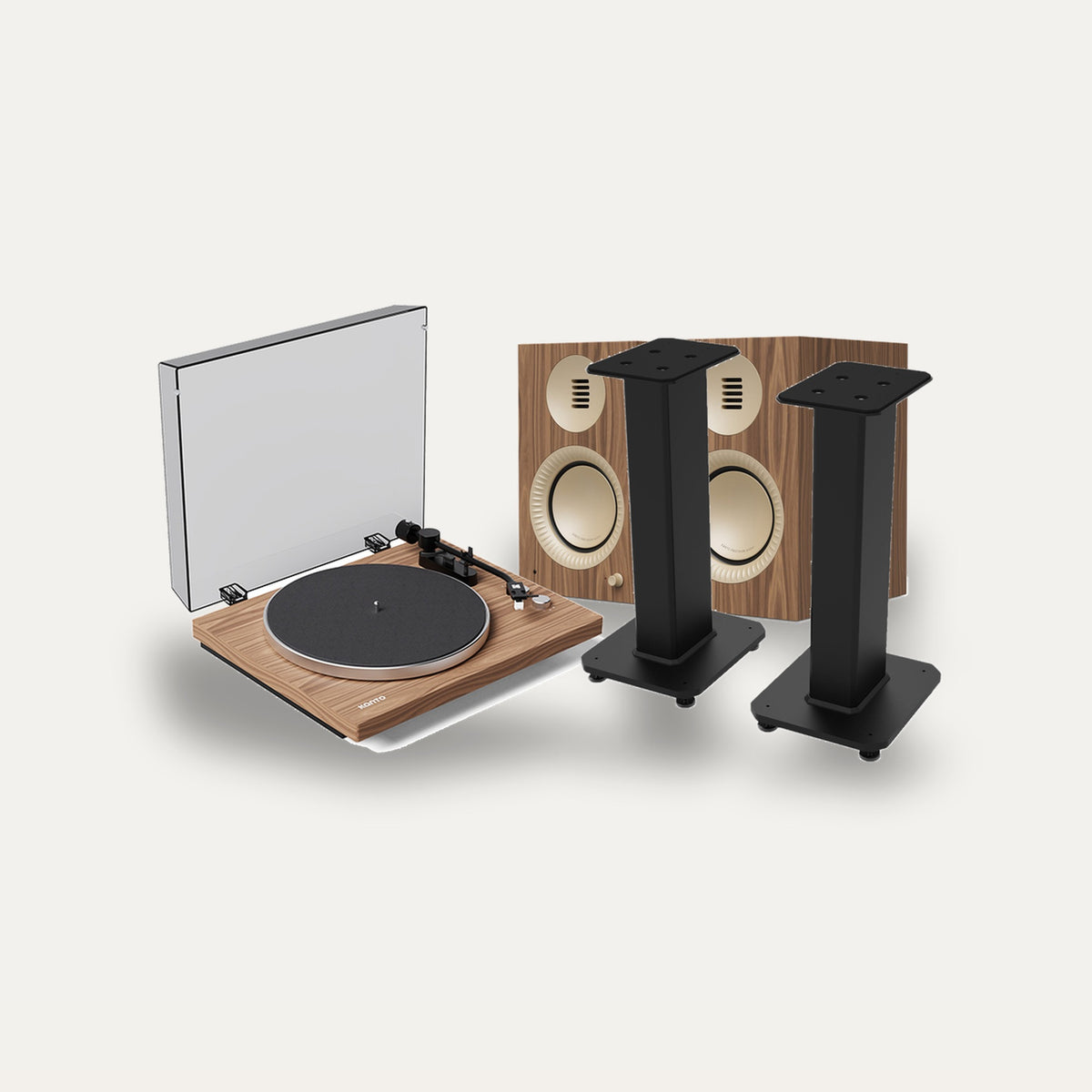 Kanto Audio TUK G2 + OBI3 Gen 2 + SX 22 Vinyl Setup – Speaker Finish Matte Walnut, Turntable Finish Walnut