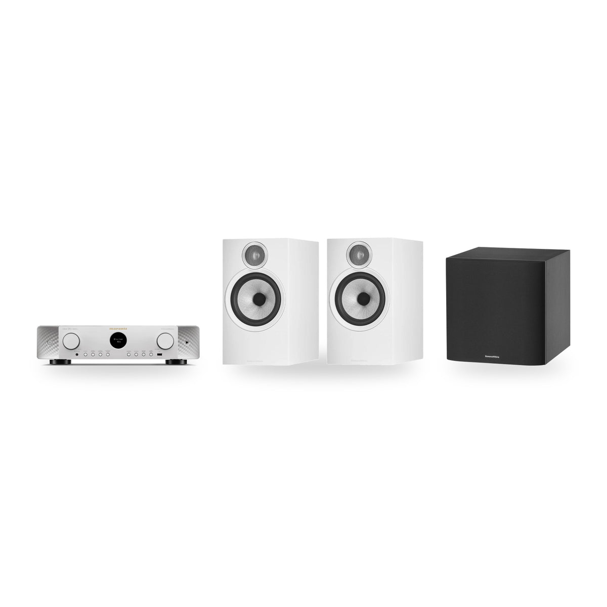 Marantz CINEMA 70s Series 2 + Bowers & Wilkins 606 S3 + ASW608 2.1 Cinema Set – Receiver Finish Silver Gold, Speaker Finish White