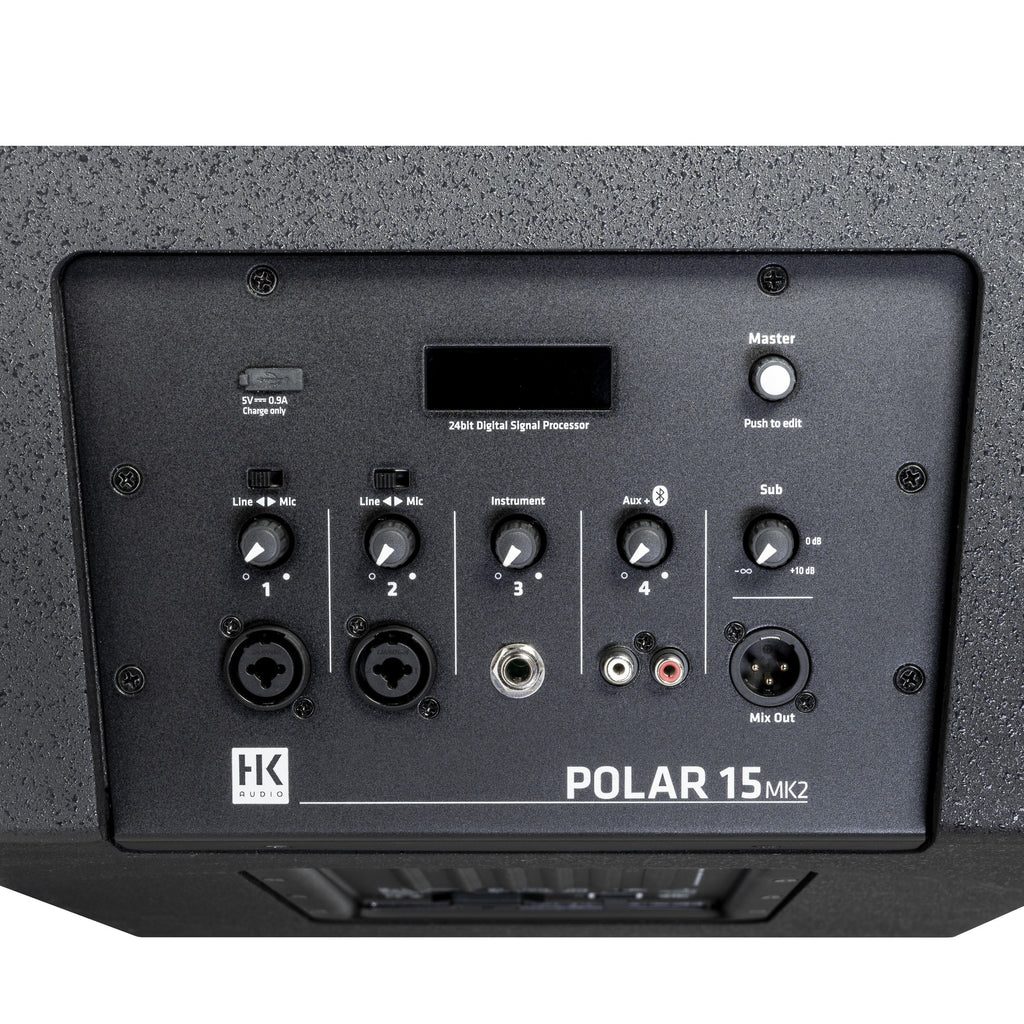 HK Audio POLAR 15 MK2 mixer and DSP control panel close-up