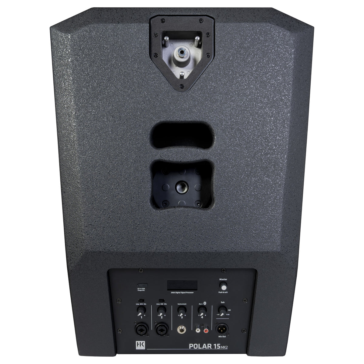 HK Audio POLAR 15 MK2 subwoofer top with column socket and mixer panel