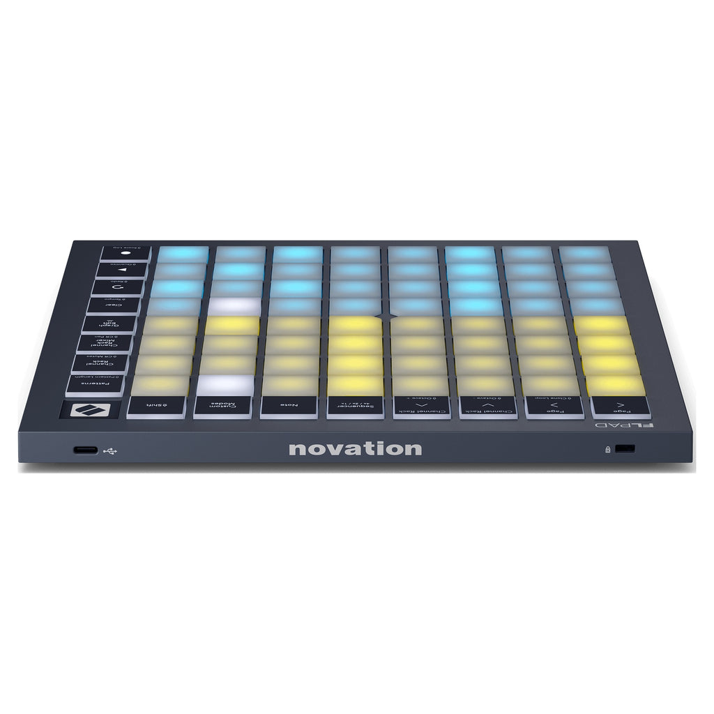 Novation FLpad, front edge with USB-C port and Kensington lock slot