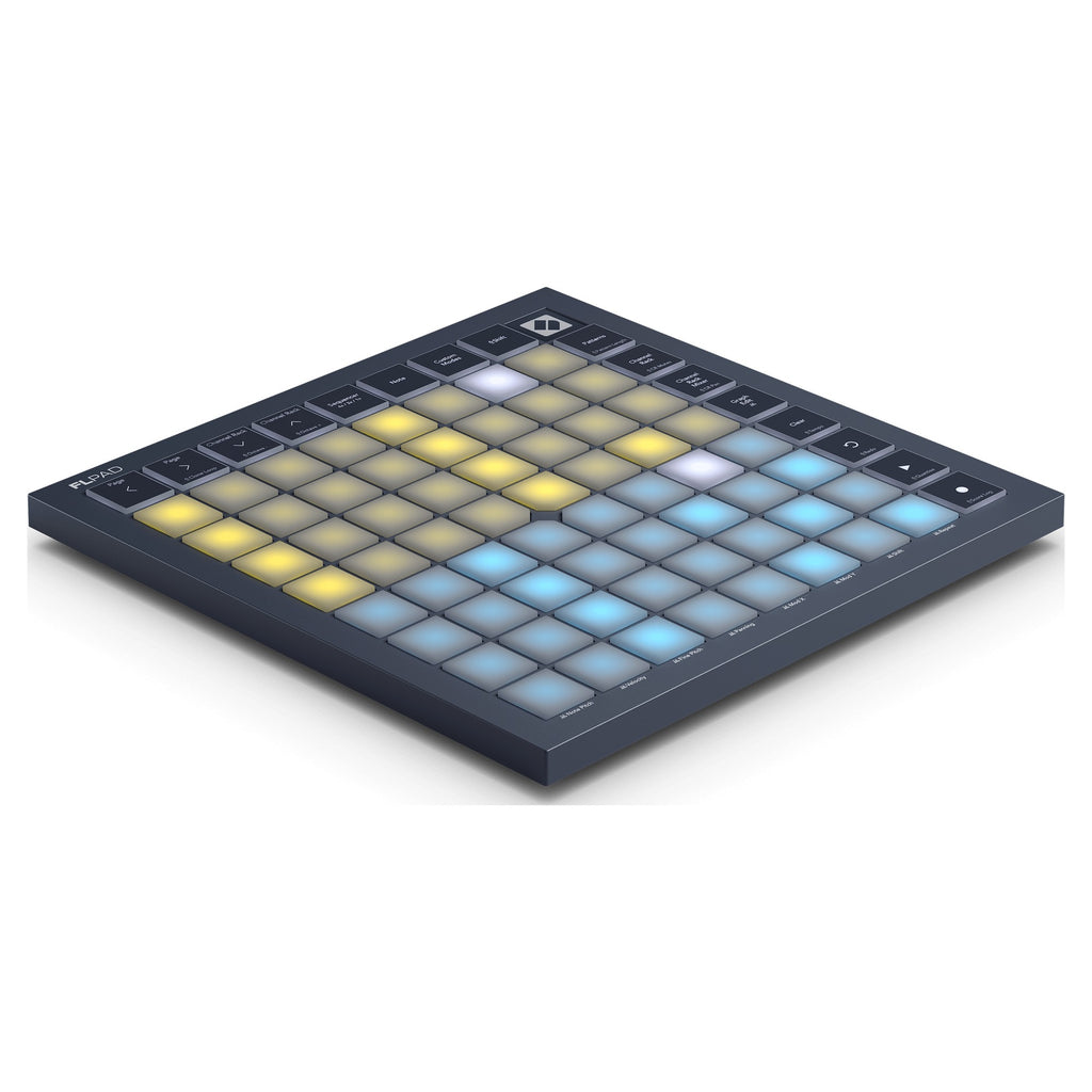 Novation FLpad, 3/4 view with RGB pad grid lit