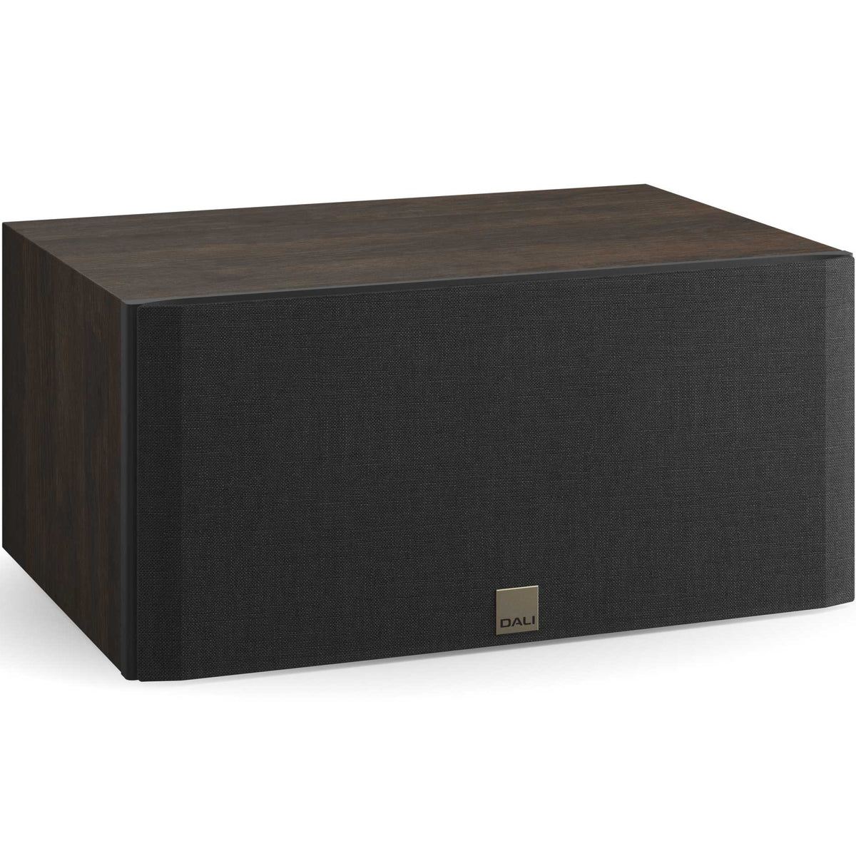 DALI Opticon Vokal MK2 center speaker in oak wood finish with sleek design and speaker grille visible.