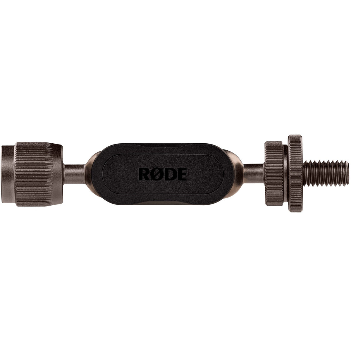 Rode Universal Ball Mount shock mount for microphones, showing logo side, designed for secure microphone attachment.