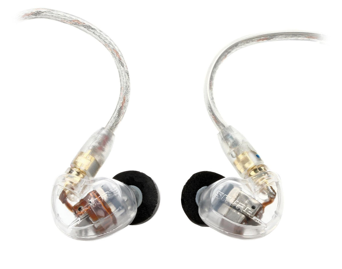 Shure SE535-CL wired in-ear headphones with clear sound and detachable cables, shown in large image.