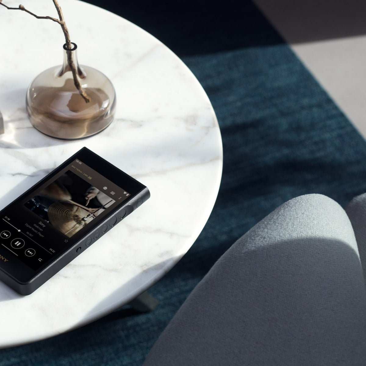 Sony NW-WM1AM3 Walkman, on a marble side table